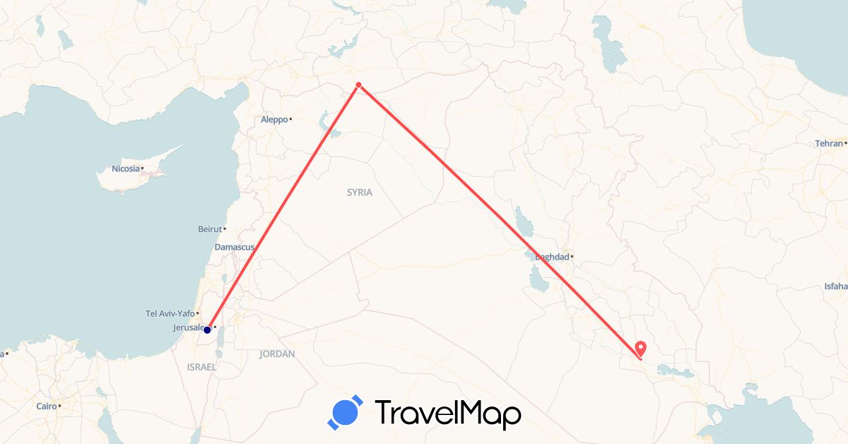 TravelMap itinerary: driving, hiking in Israel, Iraq, Turkey (Asia)